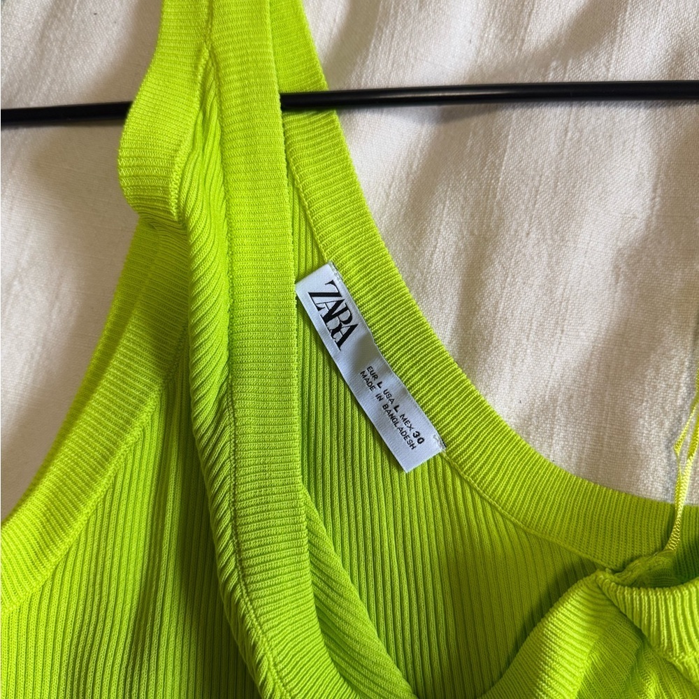 Zara Lime Green Asymmetrical Women's One Shoulder Top - Picture 3 of 4
